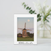 Windmolen onder volle maan wit briefkaart (Staand voorkant)