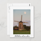 Windmolen onder volle maan wit briefkaart (Voorkant / Achterkant)