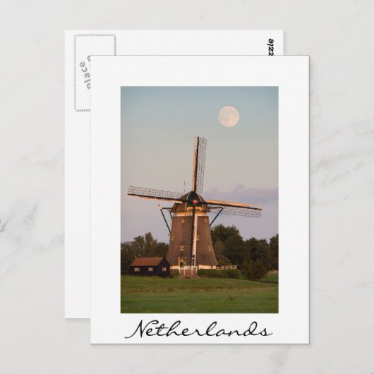 Windmolen onder volle maan wit briefkaart (Voorkant / Achterkant)