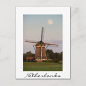 Windmolen onder volle maan wit briefkaart (Voorkant)