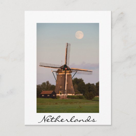 Windmolen onder volle maan wit briefkaart (Voorkant)