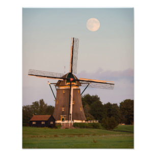 Windmolen onder volle maanfotoafdrukken foto afdruk