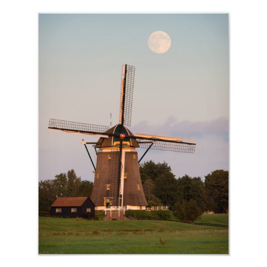 Windmolen onder volle maanfotoafdrukken foto afdruk (Voorkant)