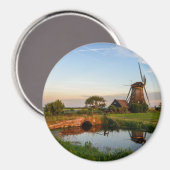 Windmolen op het platteland, Holland ronde magneet (Voorkant / Achterkant)