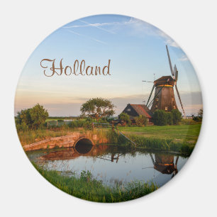 Windmolen op het platteland, Holland text magnet