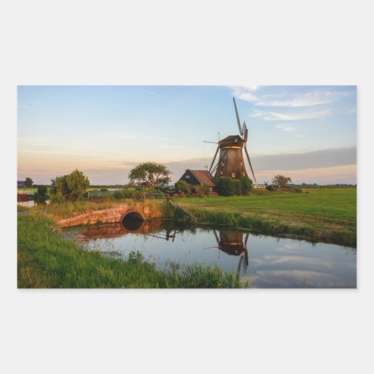 Windmolen op het platteland van Holland, rechthoek Rechthoekige Sticker (Voorkant)