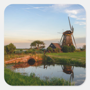 Windmolen op het platteland van Holland Vierkante Sticker