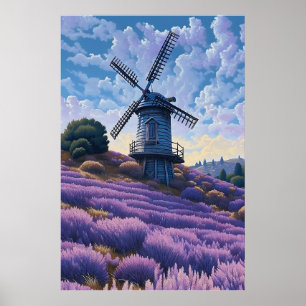 Windmolen Paarse Landschap ArtPrint Poster Wall Ar