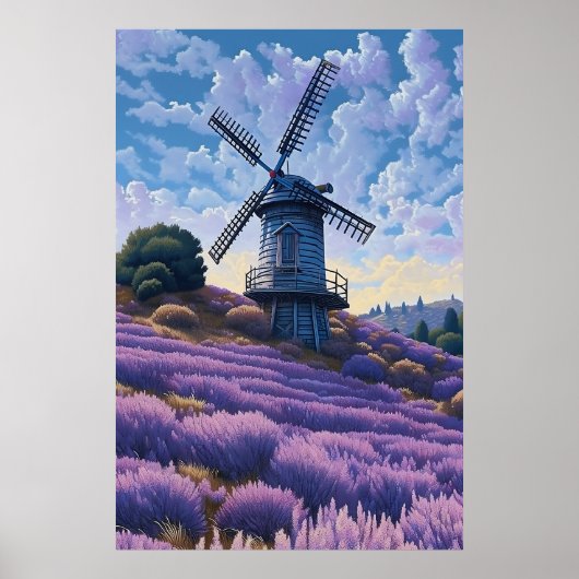 Windmolen Paarse Landschap ArtPrint Poster Wall Ar (Voorkant)