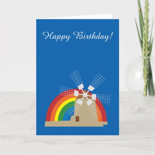 Windmolen tegen regenboogachtergrond kaart (Voorkant)