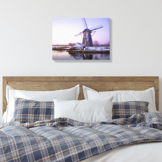 Windmolen tijdens zonsopgang, Holland in winterdoe Canvas Afdruk (Insitu (Slaapkamer))