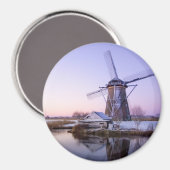 Windmolen tijdens zonsopgang in Holland ronde magn Magneet (Voorkant / Achterkant)