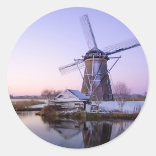 Windmolen tijdens zonsopgang in Holland-ronde stic Ronde Sticker