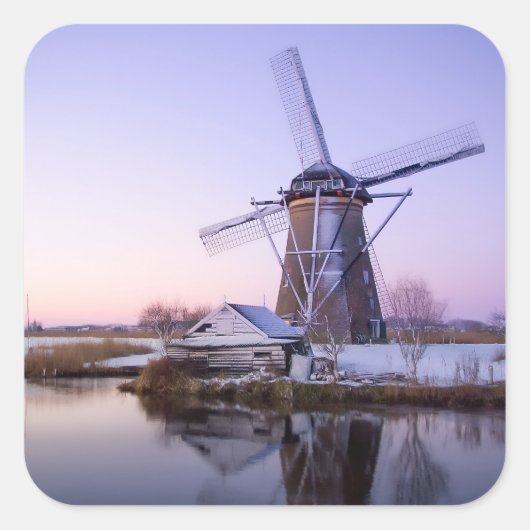 Windmolen tijdens zonsopgang in Holland square sti Vierkante Sticker (Voorkant)