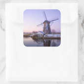 Windmolen tijdens zonsopgang in Holland square sti Vierkante Sticker (Tas)