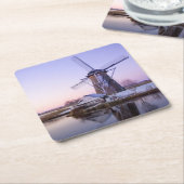Windmolen tijdens zonsopgang in Nederland, winterm Kartonnen Onderzetters (Schuin)