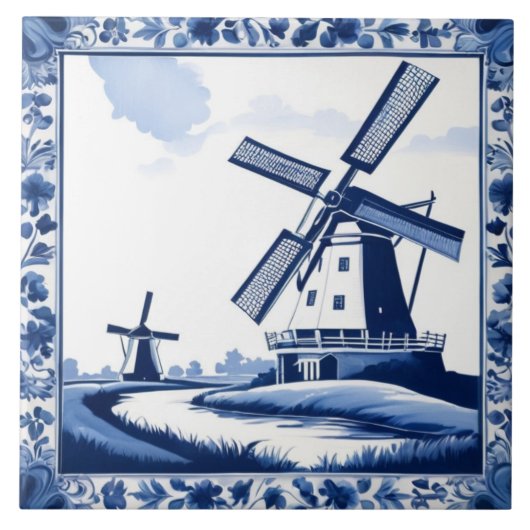 Windmolen Traditioneel Nederlands Delfts Blauw en Tegeltje (Voorkant)