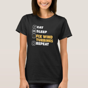 Windmolen van Eat Sleep Fix Wind Turbine-technicus T-shirt
