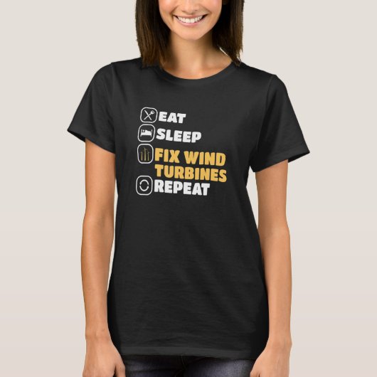 Windmolen van Eat Sleep Fix Wind Turbine-technicus T-shirt (Voorkant)