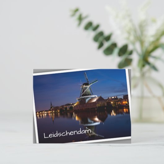 windmolen van Leidschendam met nachtelijke reflect Briefkaart (Staand voorkant)