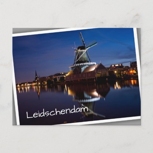 windmolen van Leidschendam met nachtelijke reflect Briefkaart (Voorkant)