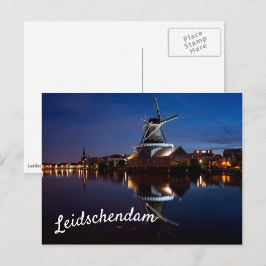 windmolen van Leidschendam met nachtelijke reflect Briefkaart (Voorkant / Achterkant)