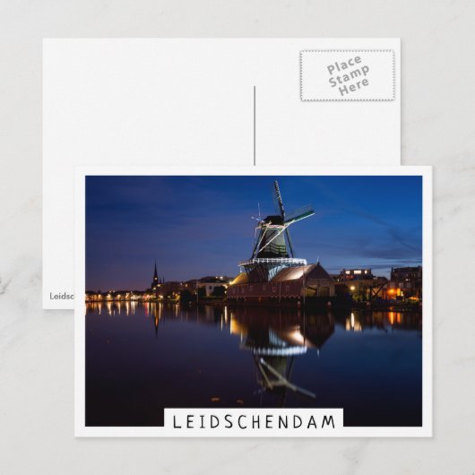windmolen van Leidschendam met nachtelijke reflect Briefkaart (Voorkant / Achterkant)