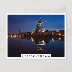 windmolen van Leidschendam met nachtelijke reflect Briefkaart