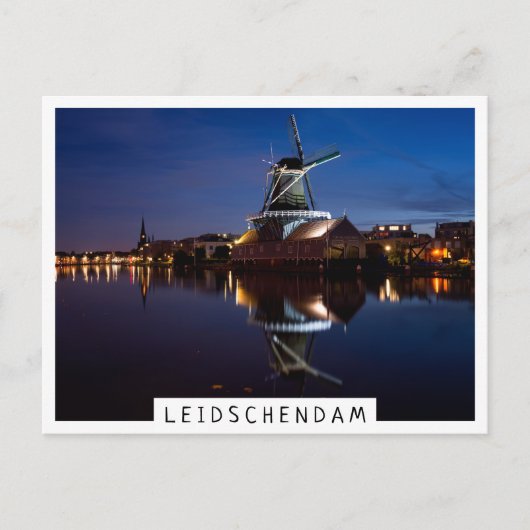 windmolen van Leidschendam met nachtelijke reflect Briefkaart (Voorkant)