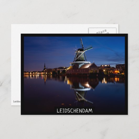 windmolen van Leidschendam met nachtelijke reflect Briefkaart (Voorkant / Achterkant)