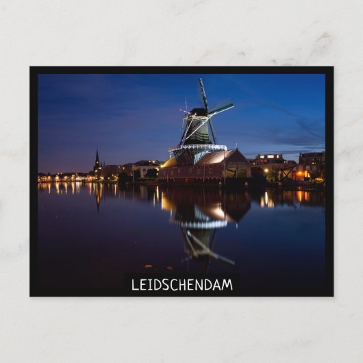 windmolen van Leidschendam met nachtelijke reflect Briefkaart (Voorkant)