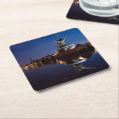 windmolen van Leidschendam met nachtelijke reflect Kartonnen Onderzetters (Schuin)