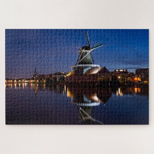 windmolen van Leidschendam met nachtelijke reflect Legpuzzel (Horizontaal)
