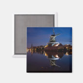 windmolen van Leidschendam met nachtelijke reflect Magneet (Voorkant / Achterkant)