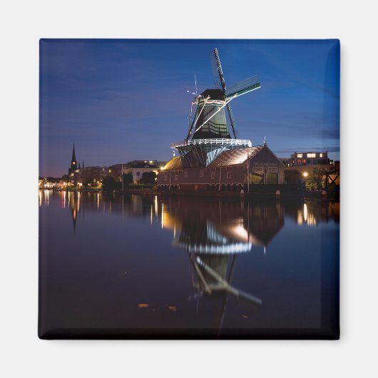 windmolen van Leidschendam met nachtelijke reflect Magneet (Voorkant)