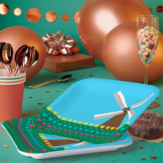 Windmolen van Tulp Flowers Papieren Bordje