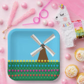 Windmolen van Tulp Flowers Papieren Bordje (Feest)