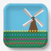 Windmolen van Tulp Flowers Papieren Bordje (Voorkant)