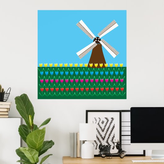 Windmolen van Tulp Flowers Poster (Thuiskantoor)