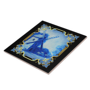 windmolen van Zwitserse/Noorse/Holland: blauw delf Tegeltje