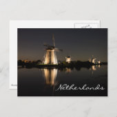 Windmolen verlicht bij nacht Nederlands briefkaart (Voorkant / Achterkant)