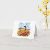 Windmolen Water Kleur Blank Groet Kaart (Gele Bloem)