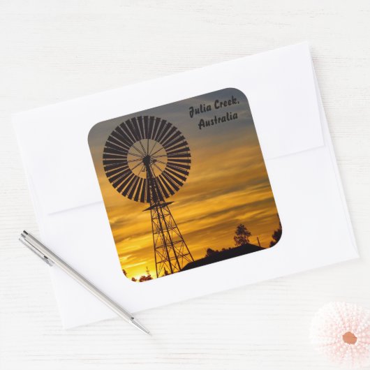 Windmolen Zonsondergang vierkante sticker (Envelop)