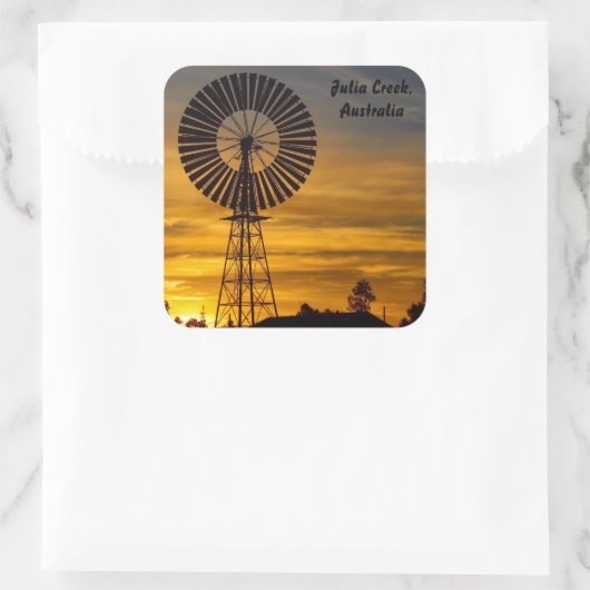 Windmolen Zonsondergang vierkante sticker (Tas)