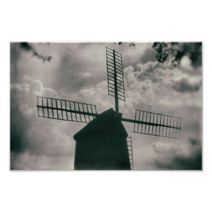 Windmolen,  zwart en wit weerdamp foto afdruk