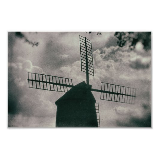 Windmolen,  zwart en wit weerdamp foto afdruk (Voorkant)