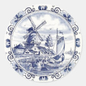 windmolenboot Delft Blue Ronde Sticker (Voorkant)