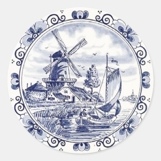 windmolenboot Delft Blue Ronde Sticker (Voorkant)