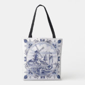 windmolenboot Delft Blue Tote Bag (Achterkant)