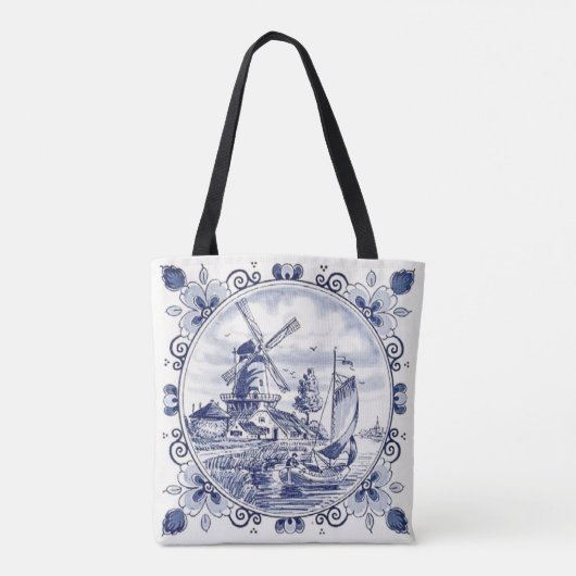 windmolenboot Delft Blue Tote Bag (Achterkant)